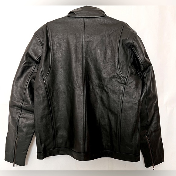 *CUSTOM* Mens Black Cafe Racer Leather Jacket With White Stripes Size L - Picture 3 of 15